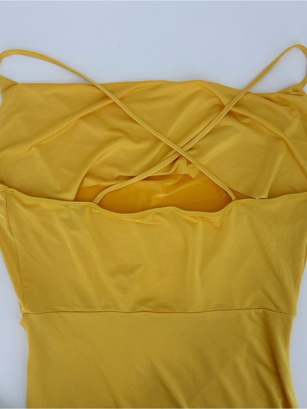 Y2K Yellow Cowl Neck Slip Dress Spaghetti Strap Sexy Ruched Large - Picture 8 of 12